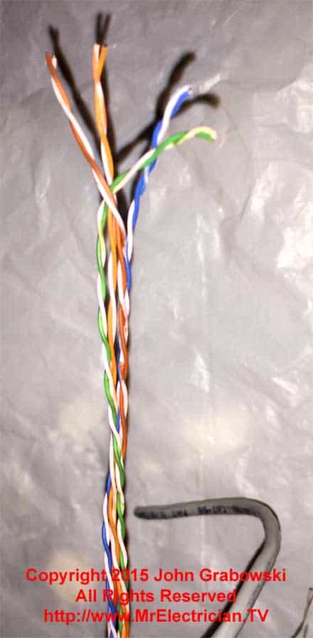 Cat 5e four twisted pair unshielded telephone wire that has the telephone wire color code