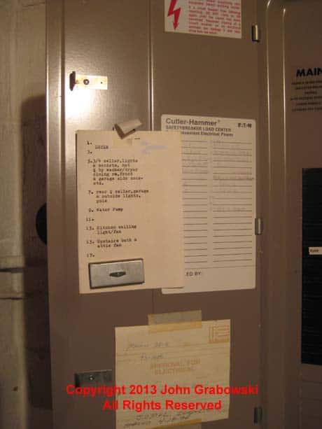 The homeowner had typed up a panel directory and stuck on the inside door of the electrical panel which was helpful to identify circuits when I moved some circuit breakers around.