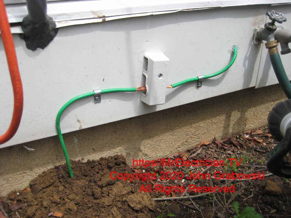 Photo of an intersystem bonding termination for other utilities such as TV and Telephone to connect their grounding conductor.