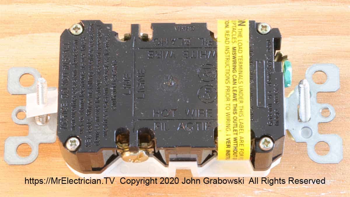 Back side of a GFCI 120 volt receptacle