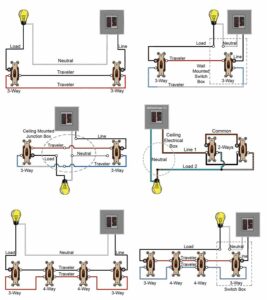 Two-way, Three-way, and Four-way Switch wiring diagrams on one Tee Shirt or Sticker. Click the image to see more.