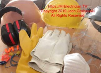 Depicting hard hats, work gloves, face shield, safety goggles, hearing protection, and a dust mask for when you plan to safely work around your home