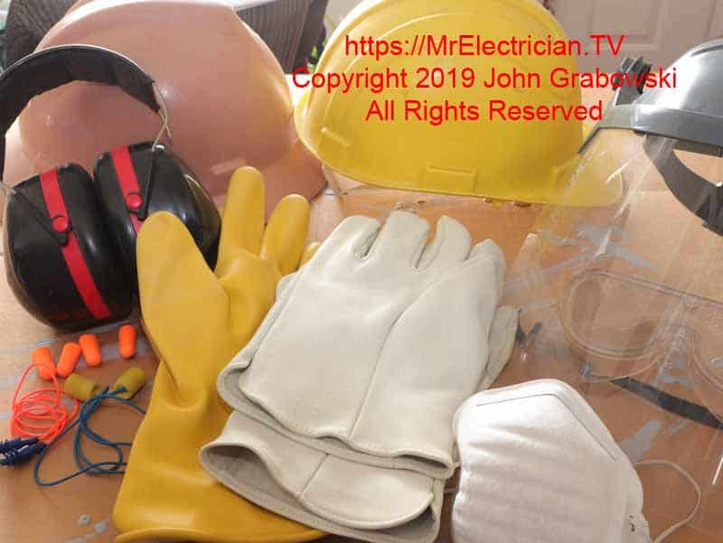 Depicting hard hats, work gloves, face shield, safety goggles, hearing protection, and a dust mask for when you are doing physical work