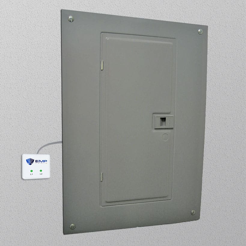 Surge protection by EMP Shield for an electrical circuit breaker panel recessed in a wall 