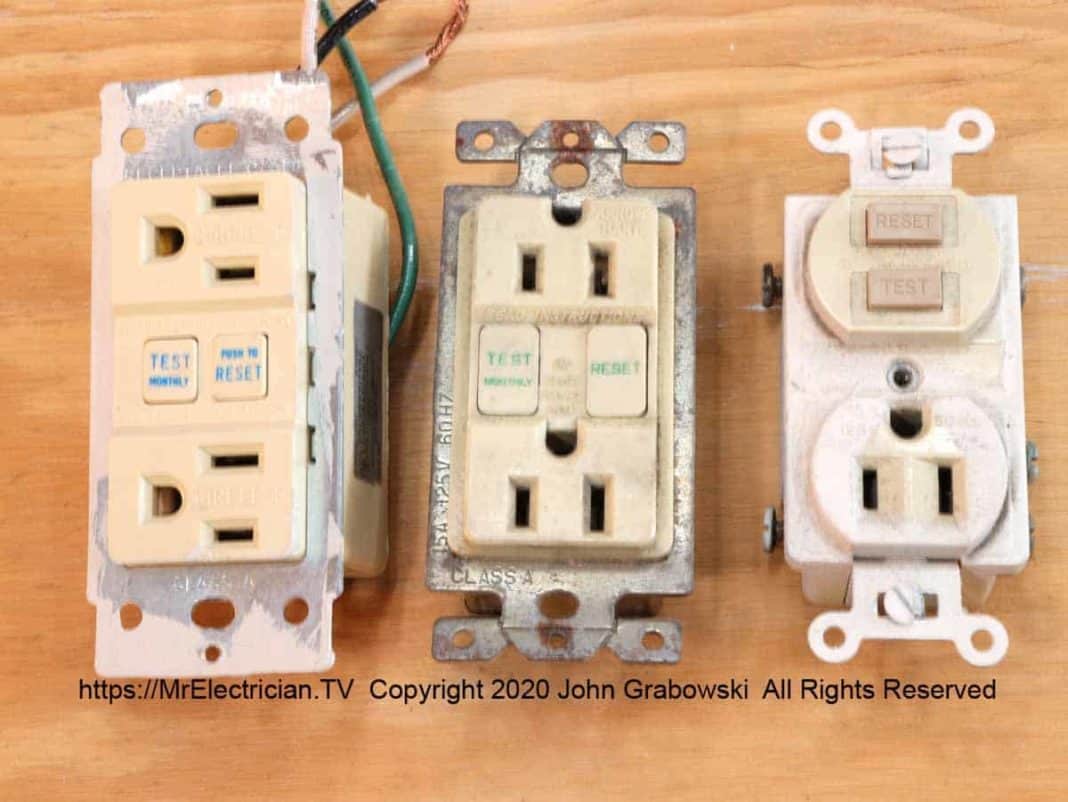 Three very old GFCI electrical receptacle outlets