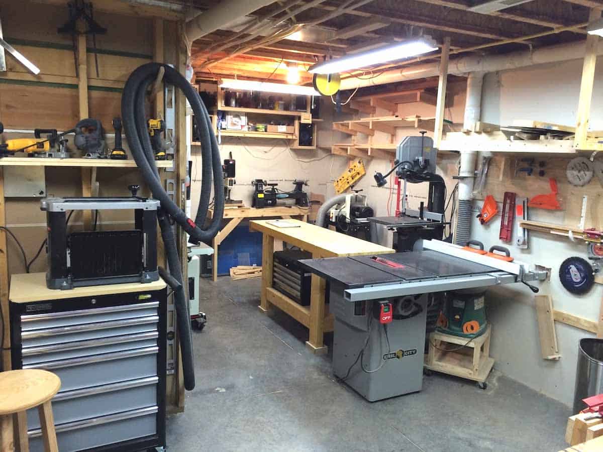 A compact fully functioning basement woodshop