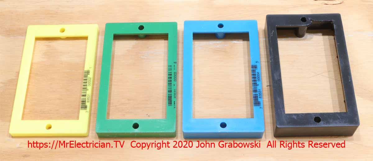 Four different depth electrical box receptacle extenders