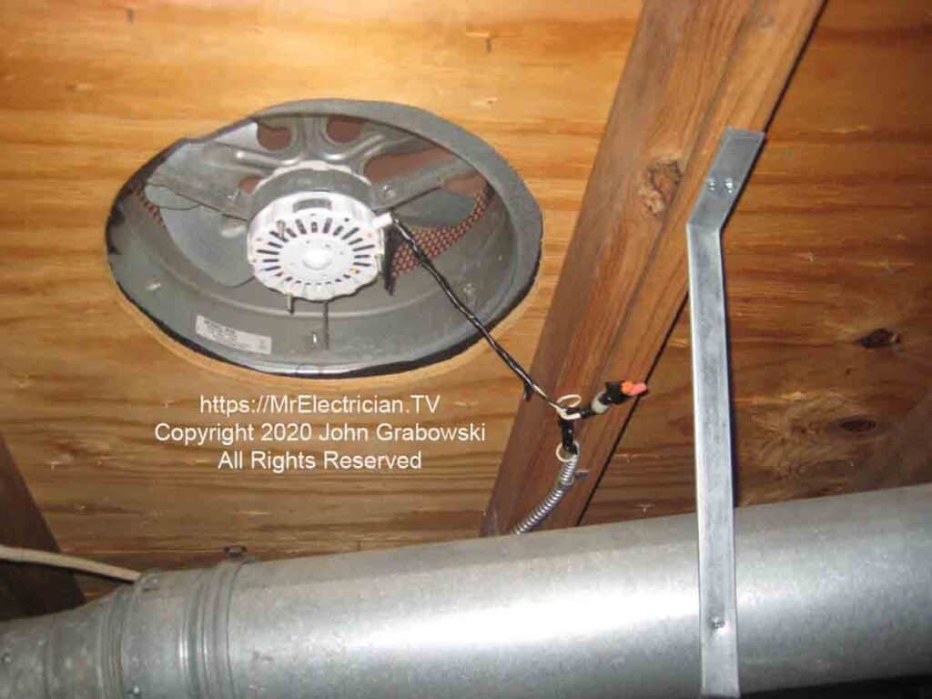 A roof mounted fan with some electrical wiring problems