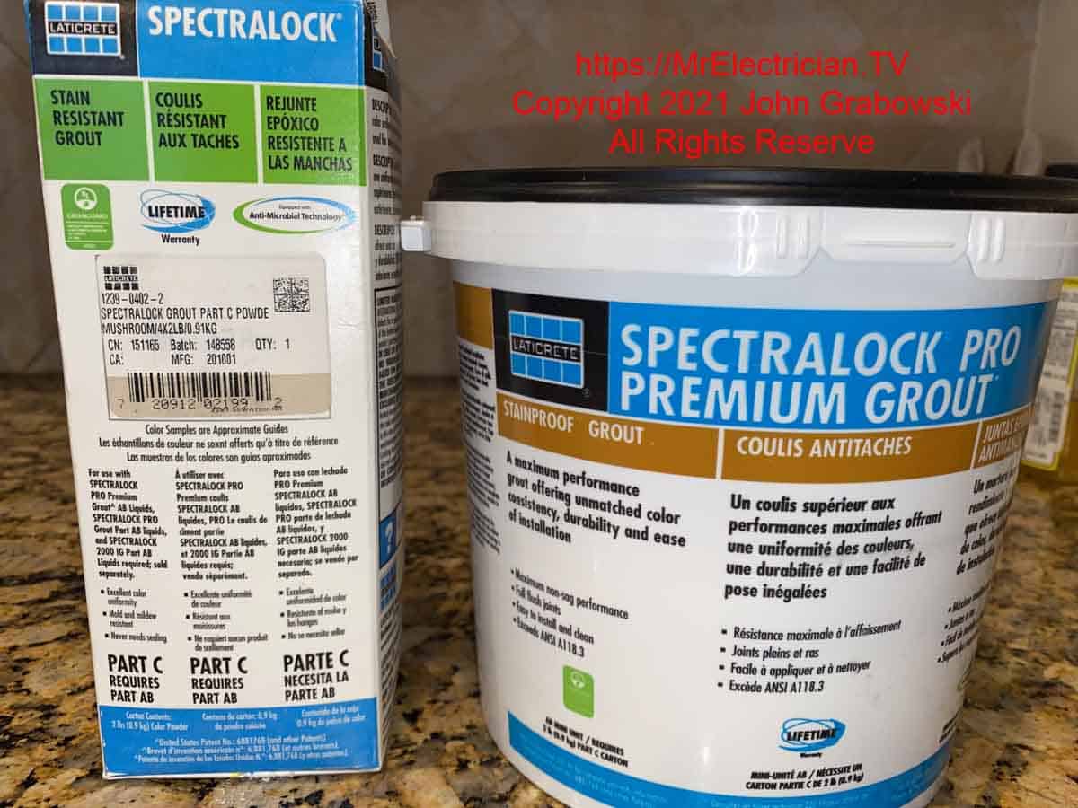 Laticrete Spectralock Pro Premium Epoxy Grout parts A and B and the sanded color part C are what was used on the re-grouted shower floor