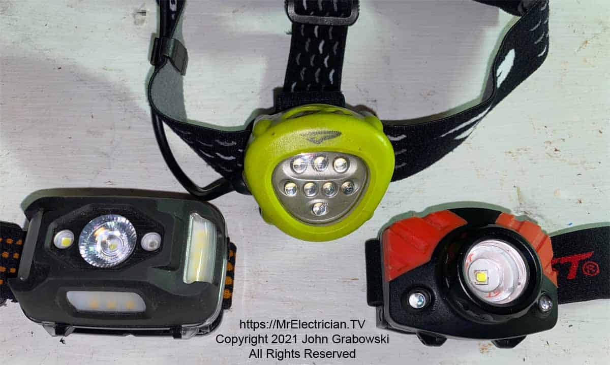 Three headlamps with different features included in my tool reviews. CLICK HERE to see the tremendous variety of Headlamps on Amazon