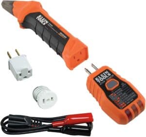 This Klein circuit tracing tool helps electricians find circuit breakers for unlabeled electrical circuits. This particular kit comes with accessories for tracing through light bulb sockets and ungrounded electrical receptacle outlets.