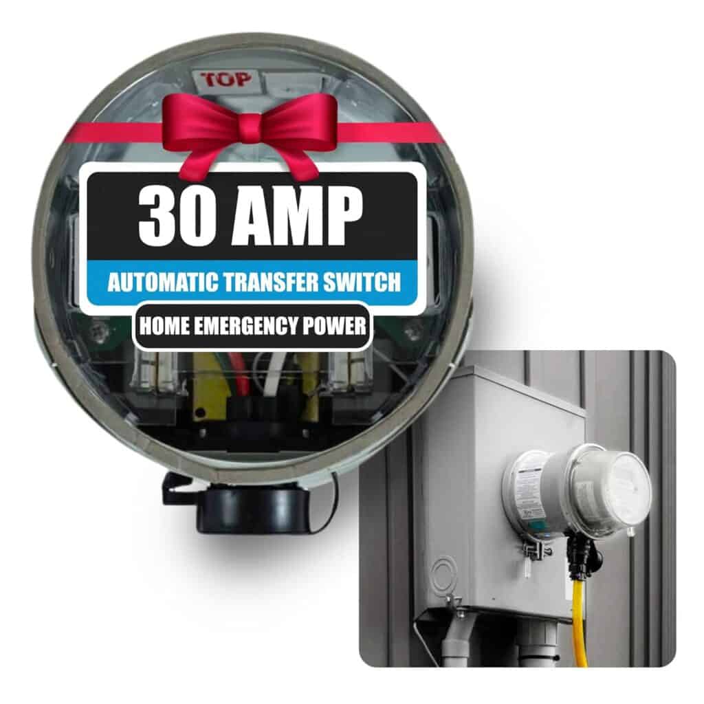 An example of a meter mounted generator transfer switch to facilitate the easy connection of a portable generator to the main electrical panel via the electric meter.