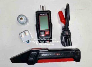 A Kaiweets KT301P circuit breaker finder and accessories without the included case