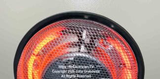 A Broan #157, 1250 watt, round surface mounted, fan forced ceiling heater is easily mounted to a standard round or octagonal ceiling electrical box with a dedicated 15 or 20 amp, 120 volt electrical circuit. The round heating element is red hot and heat is pushed downward with a small internal fan.