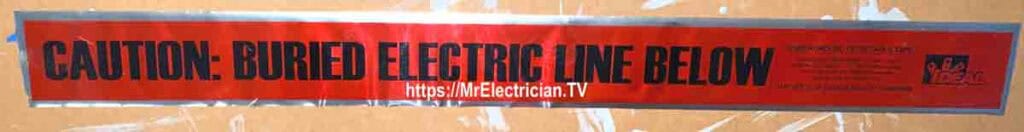 Depicted is one frame from a one thousand foot roll of underground detectable direct burial electrical marking tape, approximately three inches wide. Depicted is one frame from a one thousand foot roll of underground detectable direct burial electrical marking tape, approximately three inches wide.